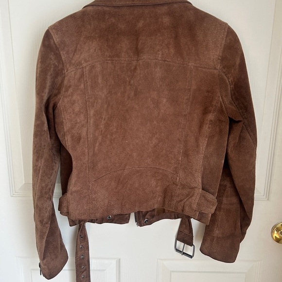 Taupe Suede Leather Moto Style Women's Jacket Size Small - Picture 7 of 7